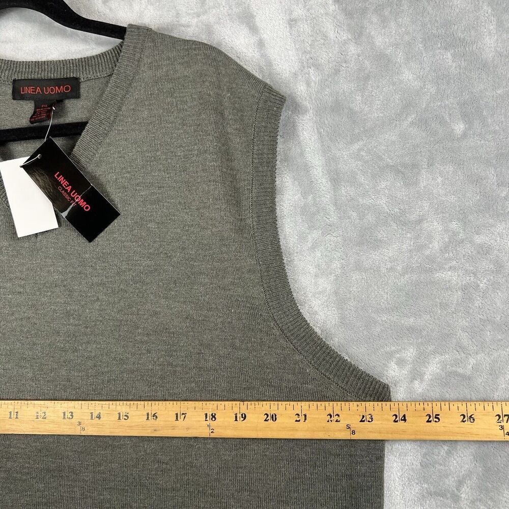 New Linea Uomo Men’s‎ 2xl Gray  Beige Sweater Vest V Neck - Picture 4 of 9